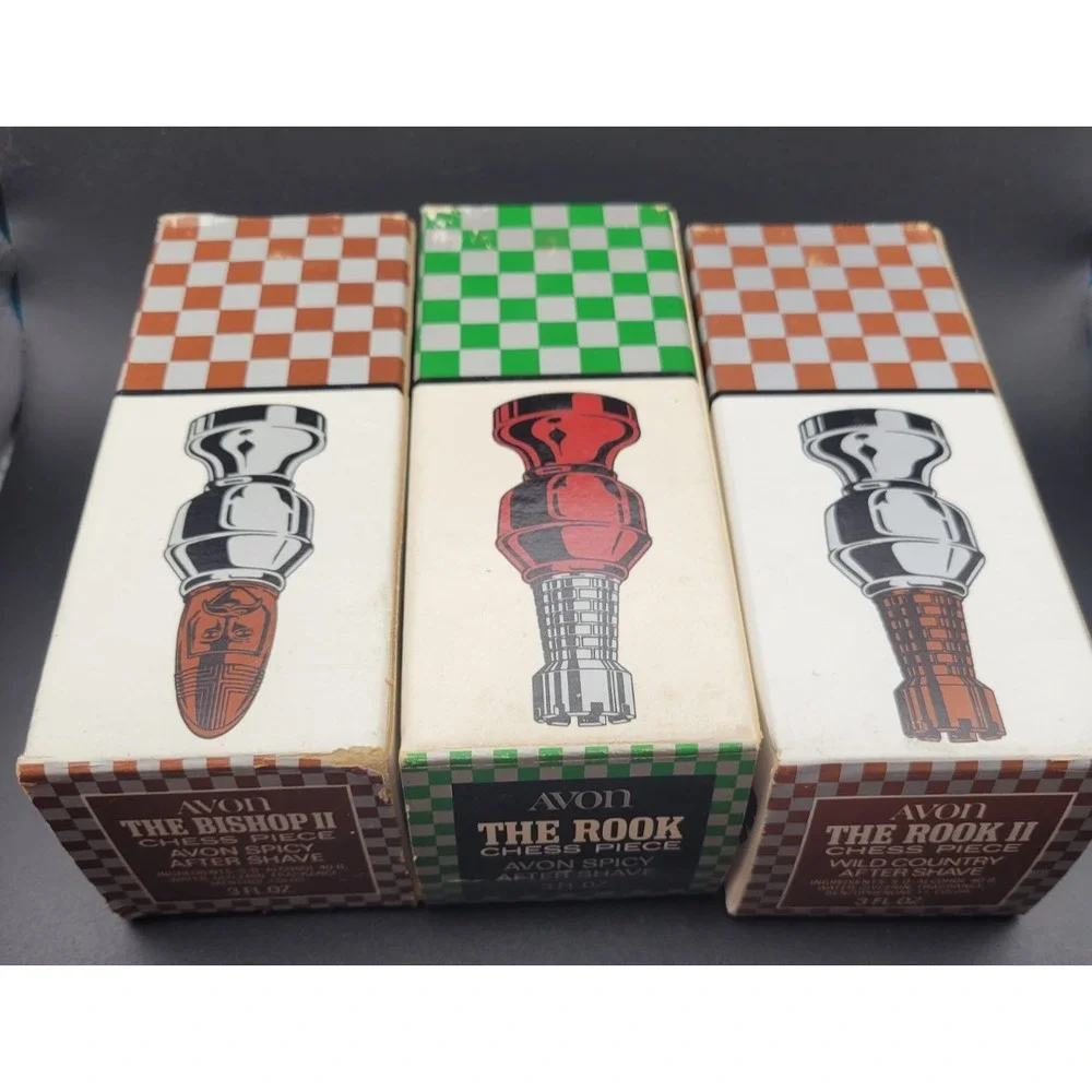 Vintage Avon Chess Piece Bottles Lot of 4 1970s Empty Cologne Gothic Chess Decor